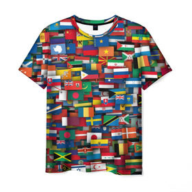 Мужская футболка 3D с принтом Флаги всех стран в Белгороде, 100% полиэфир | прямой крой, круглый вырез горловины, длина до линии бедер | интернационал | мир | паттерн | флаг