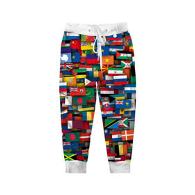 Детские брюки 3D с принтом Флаги всех стран в Белгороде, 100% полиэстер | манжеты по низу, эластичный пояс регулируется шнурком, по бокам два кармана без застежек, внутренняя часть кармана из мелкой сетки | интернационал | мир | паттерн | флаг