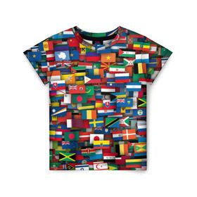 Детская футболка 3D с принтом Флаги всех стран в Белгороде, 100% гипоаллергенный полиэфир | прямой крой, круглый вырез горловины, длина до линии бедер, чуть спущенное плечо, ткань немного тянется | интернационал | мир | паттерн | флаг