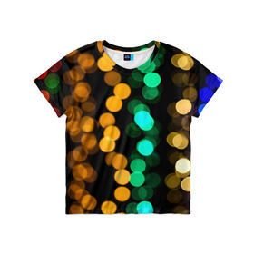 Детская футболка 3D с принтом Festive style в Белгороде, 100% гипоаллергенный полиэфир | прямой крой, круглый вырез горловины, длина до линии бедер, чуть спущенное плечо, ткань немного тянется | blurred lights | boke | colorful lights | holiday | боке | красочные огни | ночь | огоньки | праздник | размытые огни | цветные огни
