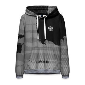 Мужская толстовка 3D с принтом Russia Sport collection Gray в Белгороде, 100% полиэстер | двухслойный капюшон со шнурком для регулировки, мягкие манжеты на рукавах и по низу толстовки, спереди карман-кенгуру с мягким внутренним слоем. | Тематика изображения на принте: abstraction | grunge | russia | sport | абстракция | герб | краска | русский | символика рф | спорт | спортивный | триколор | униформа | форма | я русский