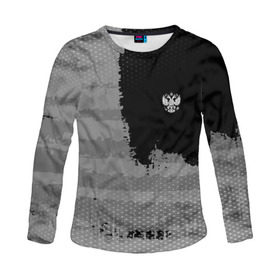 Женский лонгслив 3D с принтом Russia Sport collection Gray в Белгороде, 100% полиэстер | длинные рукава, круглый вырез горловины, полуприлегающий силуэт | abstraction | grunge | russia | sport | абстракция | герб | краска | русский | символика рф | спорт | спортивный | триколор | униформа | форма | я русский