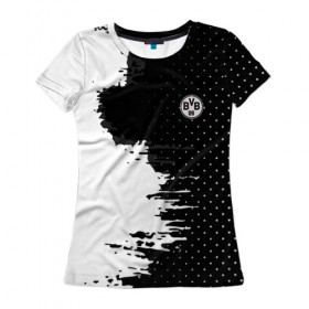 Женская футболка 3D с принтом Borussia uniform black 2018 в Белгороде, 100% полиэфир ( синтетическое хлопкоподобное полотно) | прямой крой, круглый вырез горловины, длина до линии бедер | Тематика изображения на принте: football | soccer | боруссия