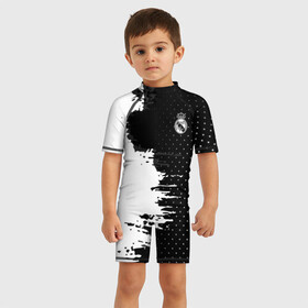 Детский купальный костюм 3D с принтом Real Madrid uniform black 2018 в Белгороде, Полиэстер 85%, Спандекс 15% | застежка на молнии на спине | Тематика изображения на принте: football | soccer | реал мадрид