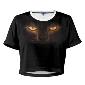 Женская футболка 3D укороченная с принтом Кошачий Взгляд в Белгороде, 100% полиэстер | круглая горловина, длина футболки до линии талии, рукава с отворотами | глаза | желтый | кот | котейка | котенок | котик | котя | кошка | усатый