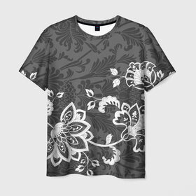 Мужская футболка 3D с принтом Кружевной узор в Белгороде, 100% полиэфир | прямой крой, круглый вырез горловины, длина до линии бедер | flowers | pattern | арт | винтаж | кружева | орнамент | текстура | узор | цветы | черно белый