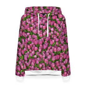 Женская толстовка 3D с принтом Розовые тюльпаны в Белгороде, 100% полиэстер  | двухслойный капюшон со шнурком для регулировки, мягкие манжеты на рукавах и по низу толстовки, спереди карман-кенгуру с мягким внутренним слоем. | 