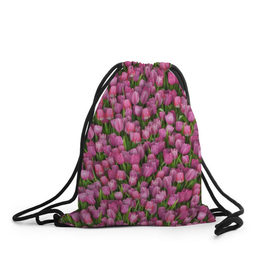 Рюкзак-мешок 3D с принтом Розовые тюльпаны в Белгороде, 100% полиэстер | плотность ткани — 200 г/м2, размер — 35 х 45 см; лямки — толстые шнурки, застежка на шнуровке, без карманов и подкладки | Тематика изображения на принте: 