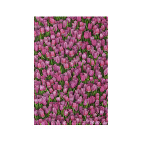 Обложка для паспорта матовая кожа с принтом Розовые тюльпаны в Белгороде, натуральная матовая кожа | размер 19,3 х 13,7 см; прозрачные пластиковые крепления | Тематика изображения на принте: 