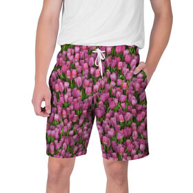 Мужские шорты 3D с принтом Розовые тюльпаны в Белгороде,  полиэстер 100% | прямой крой, два кармана без застежек по бокам. Мягкая трикотажная резинка на поясе, внутри которой широкие завязки. Длина чуть выше колен | 