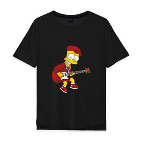 Мужская футболка хлопок Oversize с принтом Bart AC/DC в Белгороде, 100% хлопок | свободный крой, круглый ворот, “спинка” длиннее передней части | Тематика изображения на принте: acdc | music | rock | simpsons | барт | гитара | группа | исидиси | музыка | рок