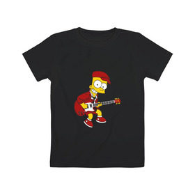 Детская футболка хлопок с принтом Bart AC/DC в Белгороде, 100% хлопок | круглый вырез горловины, полуприлегающий силуэт, длина до линии бедер | Тематика изображения на принте: acdc | music | rock | simpsons | барт | гитара | группа | исидиси | музыка | рок