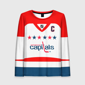 Женский лонгслив 3D с принтом Ovechkin Washington Capitals White в Белгороде, 100% полиэстер | длинные рукава, круглый вырез горловины, полуприлегающий силуэт | овечкин | ови