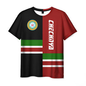 Мужская футболка 3D с принтом CHECHNYA (Чечня) в Белгороде, 100% полиэфир | прямой крой, круглый вырез горловины, длина до линии бедер | chechnya | грозный | кавказ | кавказец | кадыров | республика | северный | флаг | чех | чечен | чеченец | чеченка | чеченская | чечня