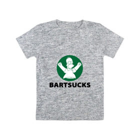 Детская футболка хлопок с принтом Bartsucks в Белгороде, 100% хлопок | круглый вырез горловины, полуприлегающий силуэт, длина до линии бедер | Тематика изображения на принте: bart | homer | simpsons | барт | гомер | старбакс