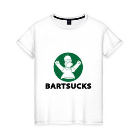 Женская футболка хлопок с принтом Bartsucks в Белгороде, 100% хлопок | прямой крой, круглый вырез горловины, длина до линии бедер, слегка спущенное плечо | bart | homer | simpsons | барт | гомер | старбакс
