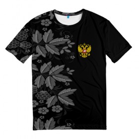 Мужская футболка 3D с принтом Russia Pattern в Белгороде, 100% полиэфир | прямой крой, круглый вырез горловины, длина до линии бедер | pattern | russia | герб | орел | орнамент | патриот | патриотизм | российский | россия | символика | узор | хохлома | цветы | я русский