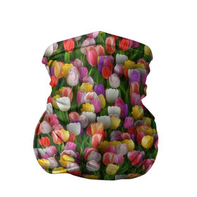 Бандана-труба 3D с принтом Разноцветные тюльпаны в Белгороде, 100% полиэстер, ткань с особыми свойствами — Activecool | плотность 150‒180 г/м2; хорошо тянется, но сохраняет форму | 8 марта | tulip | белый | букет | желтый | зеленый | красный | паттерн | розовый | тюльпан | тюльпанчики | цветок | цветочки | цветы
