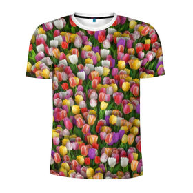 Мужская футболка 3D спортивная с принтом Разноцветные тюльпаны в Белгороде, 100% полиэстер с улучшенными характеристиками | приталенный силуэт, круглая горловина, широкие плечи, сужается к линии бедра | Тематика изображения на принте: 8 марта | tulip | белый | букет | желтый | зеленый | красный | паттерн | розовый | тюльпан | тюльпанчики | цветок | цветочки | цветы