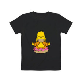 Детская футболка хлопок с принтом Гомерчик в Белгороде, 100% хлопок | круглый вырез горловины, полуприлегающий силуэт, длина до линии бедер | Тематика изображения на принте: donut | homer | simpsons | будда | гомер | пончик