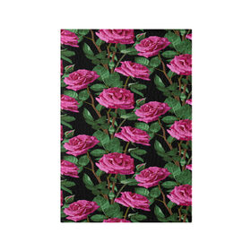 Обложка для паспорта матовая кожа с принтом Розовые розы в Белгороде, натуральная матовая кожа | размер 19,3 х 13,7 см; прозрачные пластиковые крепления | 