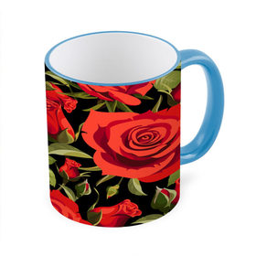 Кружка 3D с принтом Великолепные розы в Белгороде, керамика | ёмкость 330 мл | Тематика изображения на принте: flower | pattern | spring | букет | весна | паттерн | праздник | розы | цветочный | цветы