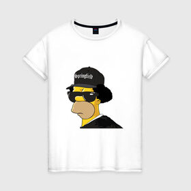Женская футболка хлопок с принтом Springfield в Белгороде, 100% хлопок | прямой крой, круглый вырез горловины, длина до линии бедер, слегка спущенное плечо | compton | hip hop | ice cube | nwa | rap | simpsons | голос улиц | комптон | рэп | хип хоп