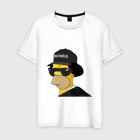 Мужская футболка хлопок с принтом Springfield в Белгороде, 100% хлопок | прямой крой, круглый вырез горловины, длина до линии бедер, слегка спущенное плечо. | compton | hip hop | ice cube | nwa | rap | simpsons | голос улиц | комптон | рэп | хип хоп