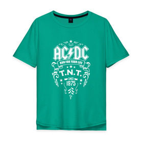 Мужская футболка хлопок Oversize с принтом AC/DC run for your life в Белгороде, 100% хлопок | свободный крой, круглый ворот, “спинка” длиннее передней части | ac dc | acdc ас дс | асдс