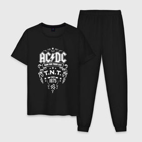 Мужская пижама хлопок с принтом AC/DC run for your life в Белгороде, 100% хлопок | брюки и футболка прямого кроя, без карманов, на брюках мягкая резинка на поясе и по низу штанин
 | ac dc | acdc ас дс | асдс
