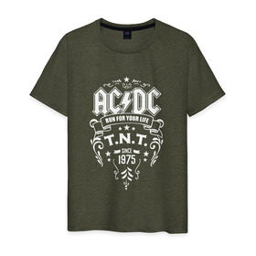 Мужская футболка хлопок с принтом AC/DC run for your life в Белгороде, 100% хлопок | прямой крой, круглый вырез горловины, длина до линии бедер, слегка спущенное плечо. | Тематика изображения на принте: ac dc | acdc ас дс | асдс
