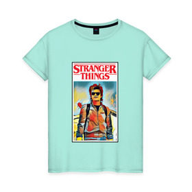 Женская футболка хлопок с принтом Stranger Things в Белгороде, 100% хлопок | прямой крой, круглый вырез горловины, длина до линии бедер, слегка спущенное плечо | stranger things | очень странные дела