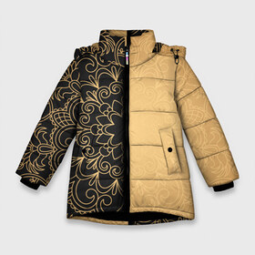 Зимняя куртка для девочек 3D с принтом Черное золото в Белгороде, ткань верха — 100% полиэстер; подклад — 100% полиэстер, утеплитель — 100% полиэстер. | длина ниже бедра, удлиненная спинка, воротник стойка и отстегивающийся капюшон. Есть боковые карманы с листочкой на кнопках, утяжки по низу изделия и внутренний карман на молнии. 

Предусмотрены светоотражающий принт на спинке, радужный светоотражающий элемент на пуллере молнии и на резинке для утяжки. | абстракция | узор
