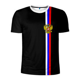 Мужская футболка 3D спортивная с принтом Лента с гербом России в Белгороде, 100% полиэстер с улучшенными характеристиками | приталенный силуэт, круглая горловина, широкие плечи, сужается к линии бедра | герб | россия | рф | триколор