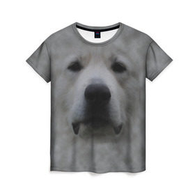 Женская футболка 3D с принтом Лабрадор в Белгороде, 100% полиэфир ( синтетическое хлопкоподобное полотно) | прямой крой, круглый вырез горловины, длина до линии бедер | голова | животные | лабрадор | пес | природа | собака | собачка | щенок