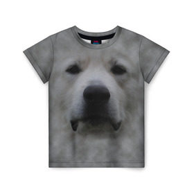 Детская футболка 3D с принтом Лабрадор в Белгороде, 100% гипоаллергенный полиэфир | прямой крой, круглый вырез горловины, длина до линии бедер, чуть спущенное плечо, ткань немного тянется | Тематика изображения на принте: голова | животные | лабрадор | пес | природа | собака | собачка | щенок