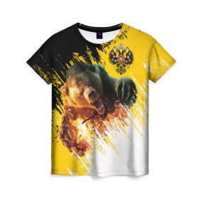 Женская футболка 3D с принтом Имперский флаг и медведь в Белгороде, 100% полиэфир ( синтетическое хлопкоподобное полотно) | прямой крой, круглый вырез горловины, длина до линии бедер | russian bear | герб | россия