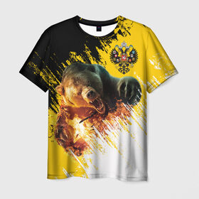 Мужская футболка 3D с принтом Имперский флаг и медведь в Белгороде, 100% полиэфир | прямой крой, круглый вырез горловины, длина до линии бедер | Тематика изображения на принте: russian bear | герб | россия