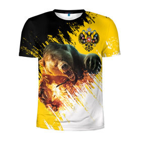 Мужская футболка 3D спортивная с принтом Имперский флаг и медведь в Белгороде, 100% полиэстер с улучшенными характеристиками | приталенный силуэт, круглая горловина, широкие плечи, сужается к линии бедра | russian bear | герб | россия