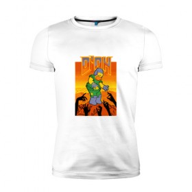Мужская футболка премиум с принтом Doom D`Oh в Белгороде, 92% хлопок, 8% лайкра | приталенный силуэт, круглый вырез ворота, длина до линии бедра, короткий рукав | doh | doom | homer | simpsons | гомер | дум