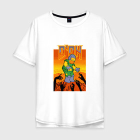 Мужская футболка хлопок Oversize с принтом Doom DOh в Белгороде, 100% хлопок | свободный крой, круглый ворот, “спинка” длиннее передней части | doh | doom | homer | simpsons | гомер | дум