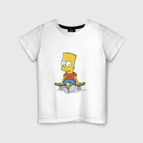 Детская футболка хлопок с принтом Барт в Белгороде, 100% хлопок | круглый вырез горловины, полуприлегающий силуэт, длина до линии бедер | Тематика изображения на принте: bart | simpsons | skate | скейт
