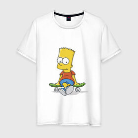 Мужская футболка хлопок с принтом Барт в Белгороде, 100% хлопок | прямой крой, круглый вырез горловины, длина до линии бедер, слегка спущенное плечо. | bart | simpsons | skate | скейт