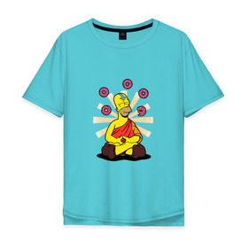Мужская футболка хлопок Oversize с принтом Homer Relax в Белгороде, 100% хлопок | свободный крой, круглый ворот, “спинка” длиннее передней части | Тематика изображения на принте: simpsons | аватар | буддизм | гомер