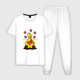 Мужская пижама хлопок с принтом Homer Relax в Белгороде, 100% хлопок | брюки и футболка прямого кроя, без карманов, на брюках мягкая резинка на поясе и по низу штанин
 | Тематика изображения на принте: simpsons | аватар | буддизм | гомер