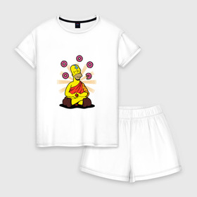 Женская пижама с шортиками хлопок с принтом Homer Relax в Белгороде, 100% хлопок | футболка прямого кроя, шорты свободные с широкой мягкой резинкой | simpsons | аватар | буддизм | гомер