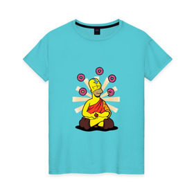 Женская футболка хлопок с принтом Homer Relax в Белгороде, 100% хлопок | прямой крой, круглый вырез горловины, длина до линии бедер, слегка спущенное плечо | simpsons | аватар | буддизм | гомер