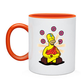 Кружка двухцветная с принтом Homer Relax в Белгороде, керамика | объем — 330 мл, диаметр — 80 мм. Цветная ручка и кайма сверху, в некоторых цветах — вся внутренняя часть | simpsons | аватар | буддизм | гомер