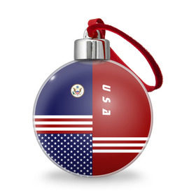 Ёлочный шар с принтом USA (США) в Белгороде, Пластик | Диаметр: 77 мм | us | usa | америка | американец | американка | американцы | америки | герб | доллар | знак | надпись | патриот | полосы | символ | соединенные | страна | сша | флаг | флага | цвета | штаты