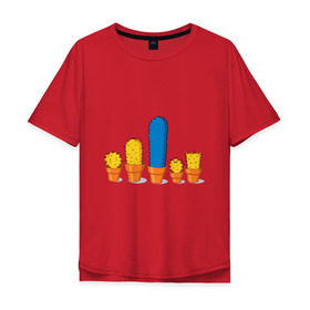 Мужская футболка хлопок Oversize с принтом Симпсоны - кактусы в Белгороде, 100% хлопок | свободный крой, круглый ворот, “спинка” длиннее передней части | bart | homer | simpsons | барт | гомер | кактус | лиза | мардж | мэгги